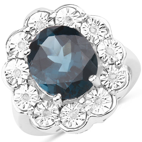 5.11 Carat Genuine London Blue Topaz and White Diamond .925 Sterling Silver Ring by Bids.com