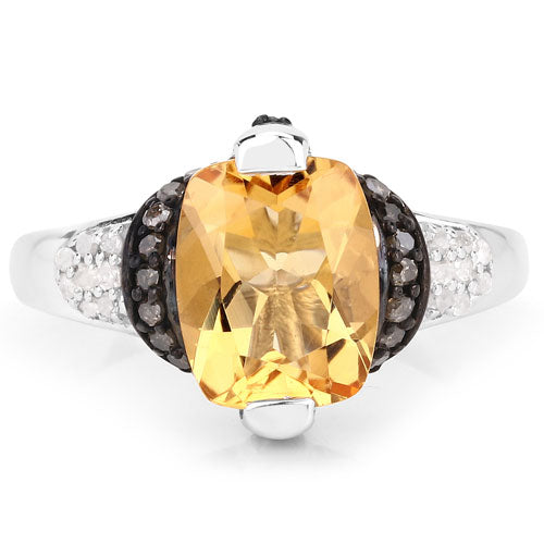 "2.83 Carat Genuine Citrine, Champagne Diamond and White Diamond .925 Sterling Silver Ring by Bids.com