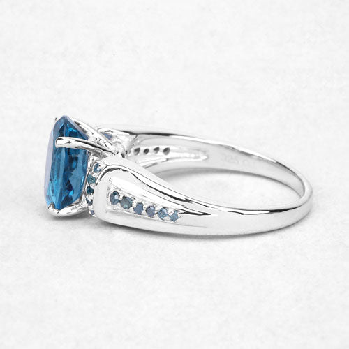 2.72 Carat Genuine London Blue Topaz and Blue Diamond .925 Sterling Silver Ring by Bids.com