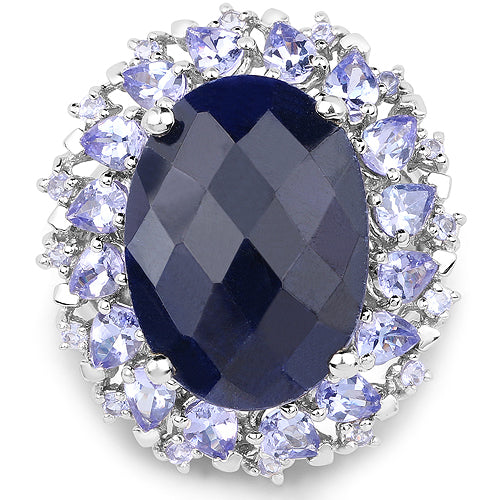 17.81 Carat Dyed Sapphire and Tanzanite .925 Sterling Silver Ring DestGlow
