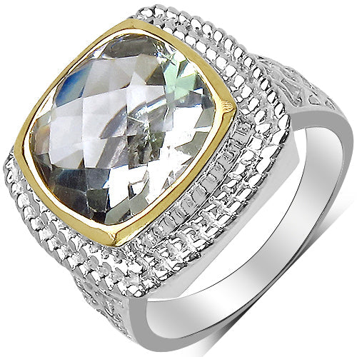 6.31 Carat Genuine Green Amethyst & White Diamond .925 Sterling Silver Ring by Bids.com