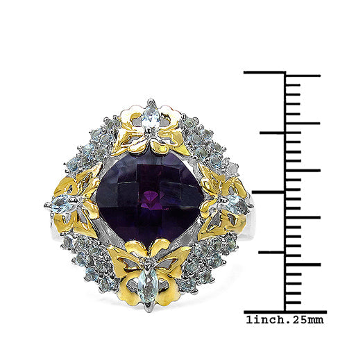 3.91 Carat Genuine Amethyst, Blue Topaz & White Diamond .925 Sterling Silver Ring by Bids.com