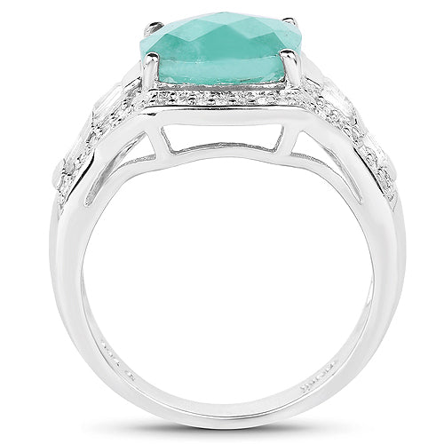 4.09 Carat Genuine Emerald and White Topaz .925 Sterling Silver Ring by Bids.com