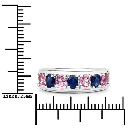 1.40 Carat Genuine Pink Sapphire and Blue Sapphire .925 Sterling Silver Ring DestGlow