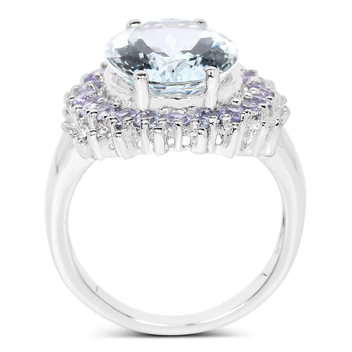 5.30 Carat Genuine Aquamarine, Tanzanite & White Topaz .925 Sterling Silver Ring by Bids.com