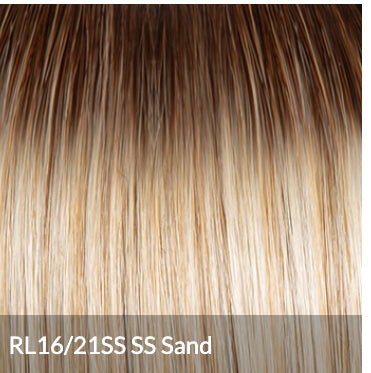 Raquel Welch Take A Bow Chin-Length Layered Wig with Hand-Tied Base, Petite Average Cap, RL16/21SS Shaded Sand DestGlow