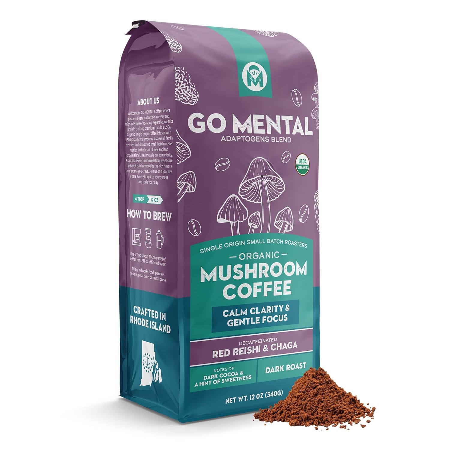 Decaf Red Reishi Chaga Mushroom Coffee Adaptogens Calm Focus