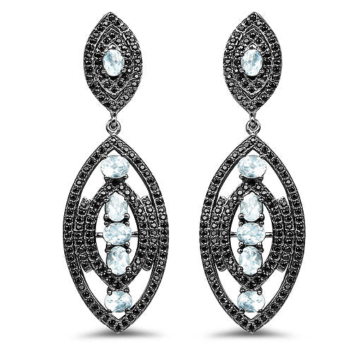 8.80 Carat Genuine Blue Topaz and Black Spinel .925 Sterling Silver Earrings by Bids.com
