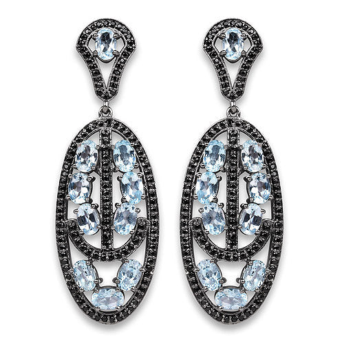 13.80 Carat Genuine Blue Topaz and Black Spinel .925 Sterling Silver Earrings by Bids.com