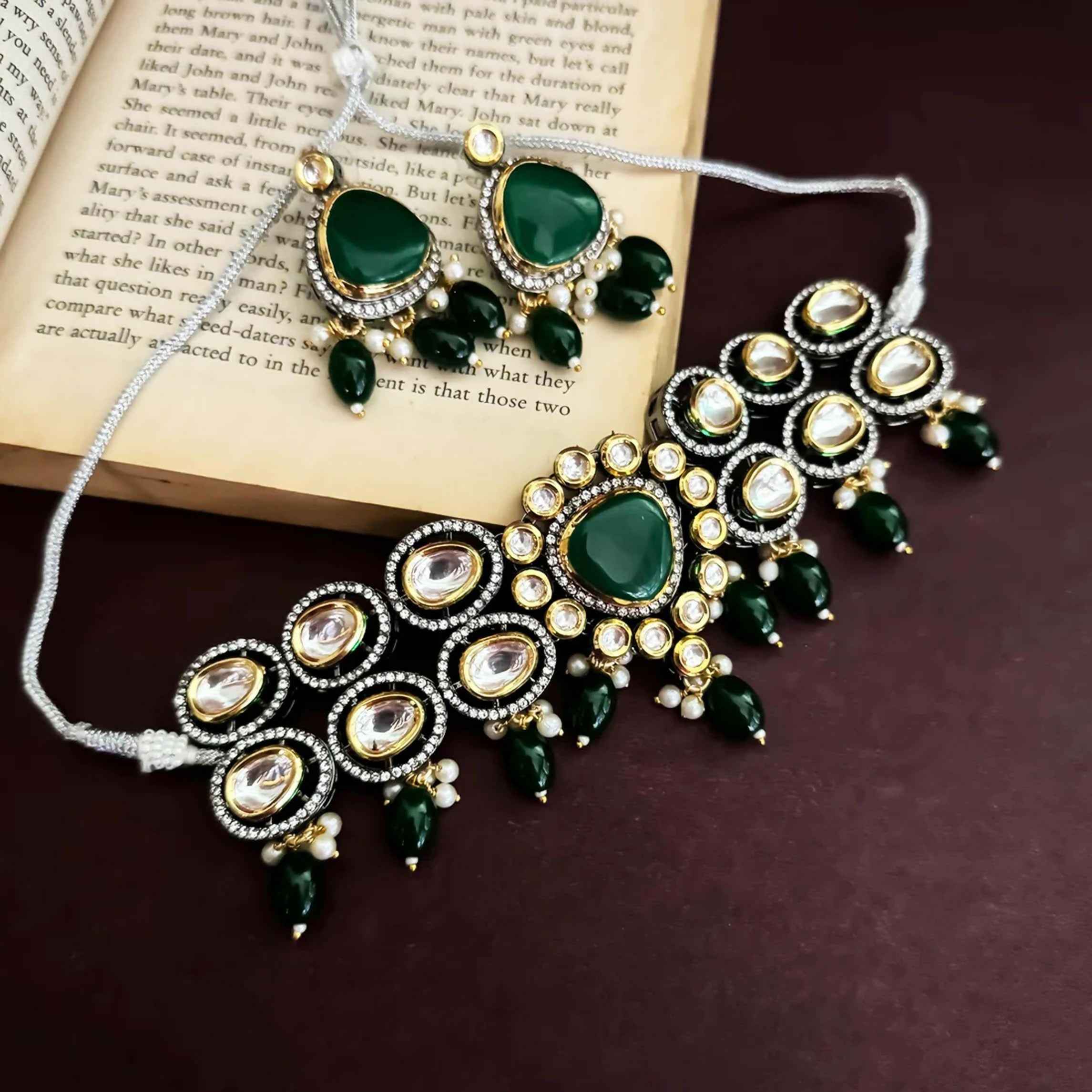 Joban Fashion Kundan Necklace Set-Green