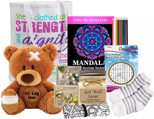 Feel Better Get Well Gift Tote with Teddy Bear - Get Well Soon Basket