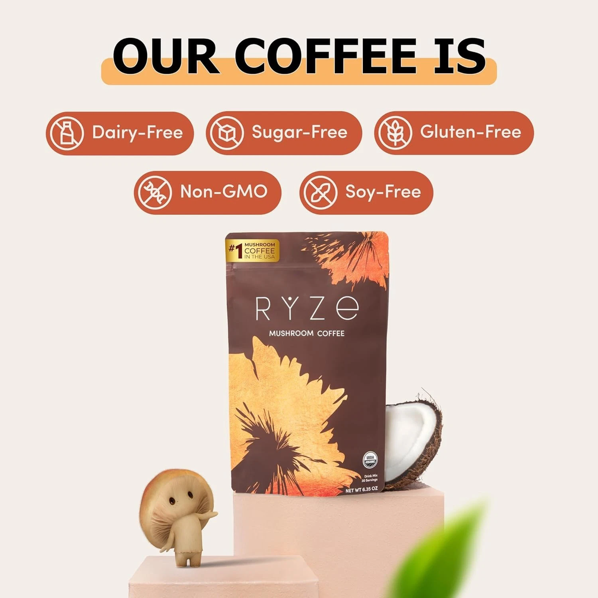 RYZE SUPERFOODS Mushroom Coffee Dark Roast, 6 Adaptogenic Mushrooms & Prebiotic Blend, Instant Coffee Supports Energy, Focus, Digestion & Immunity, Lions Mane & Turkey Tail, 30 Servings. DestGlow