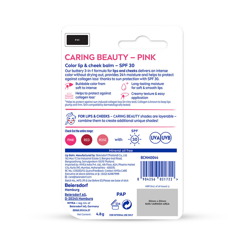 Nivea Lip Caring Beauty Red Lip Balm With SPF 30 - Pink