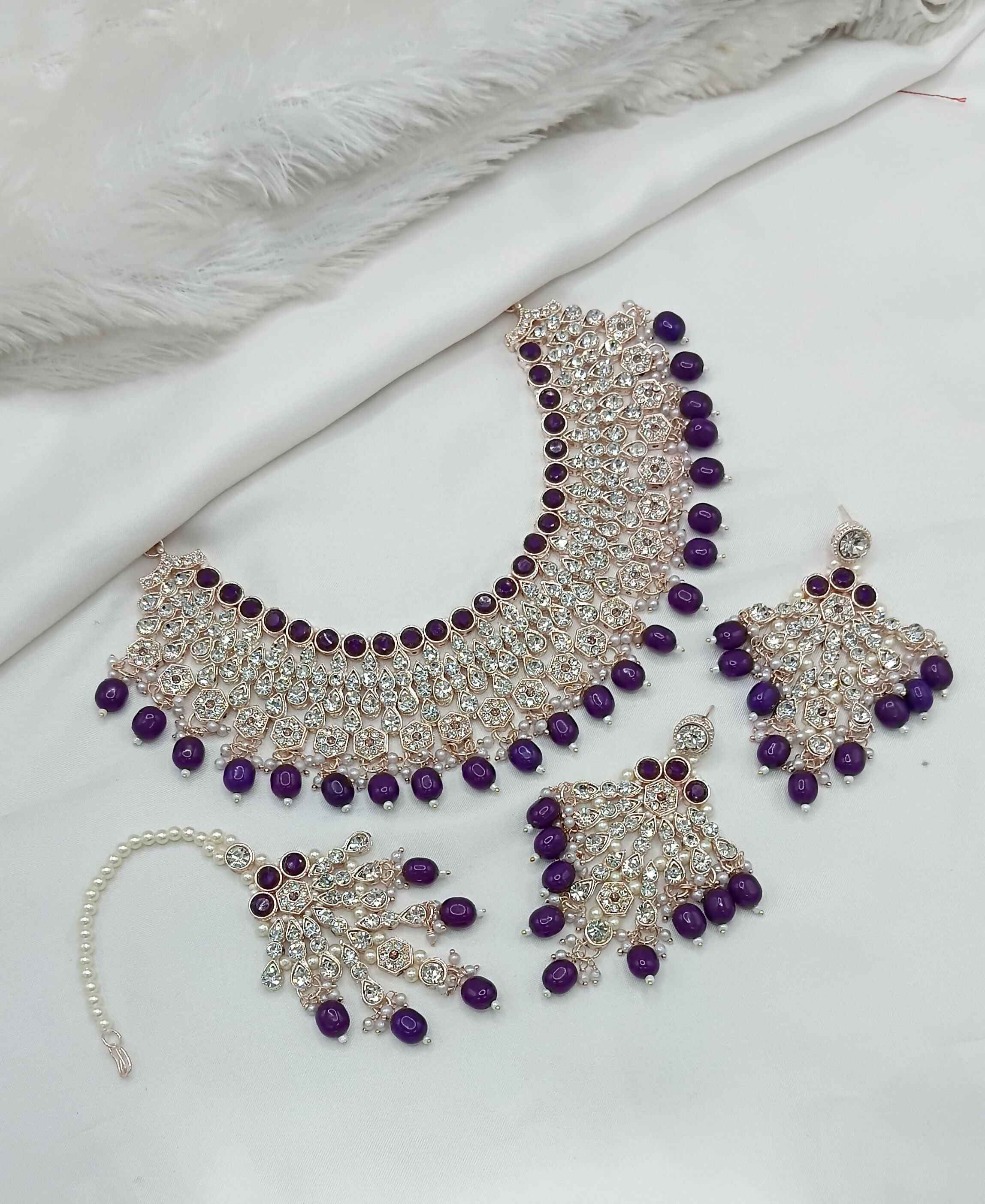 Joban Fashion Purple Stone Work Necklace Set