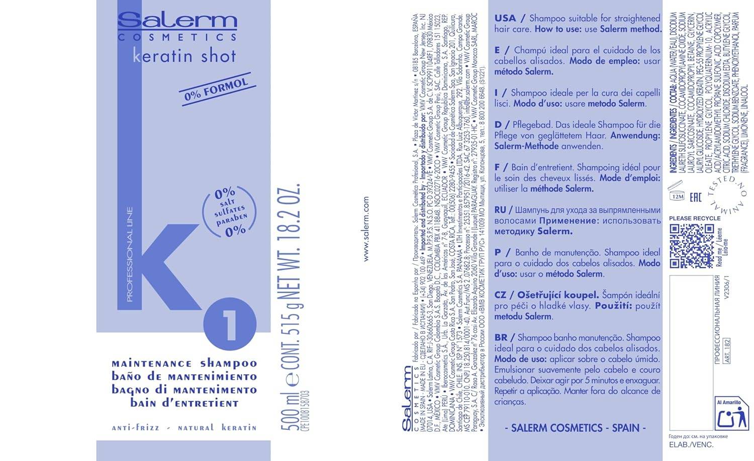 Salerm Keratin Shot Sulfate-Free Shampoo 18 oz