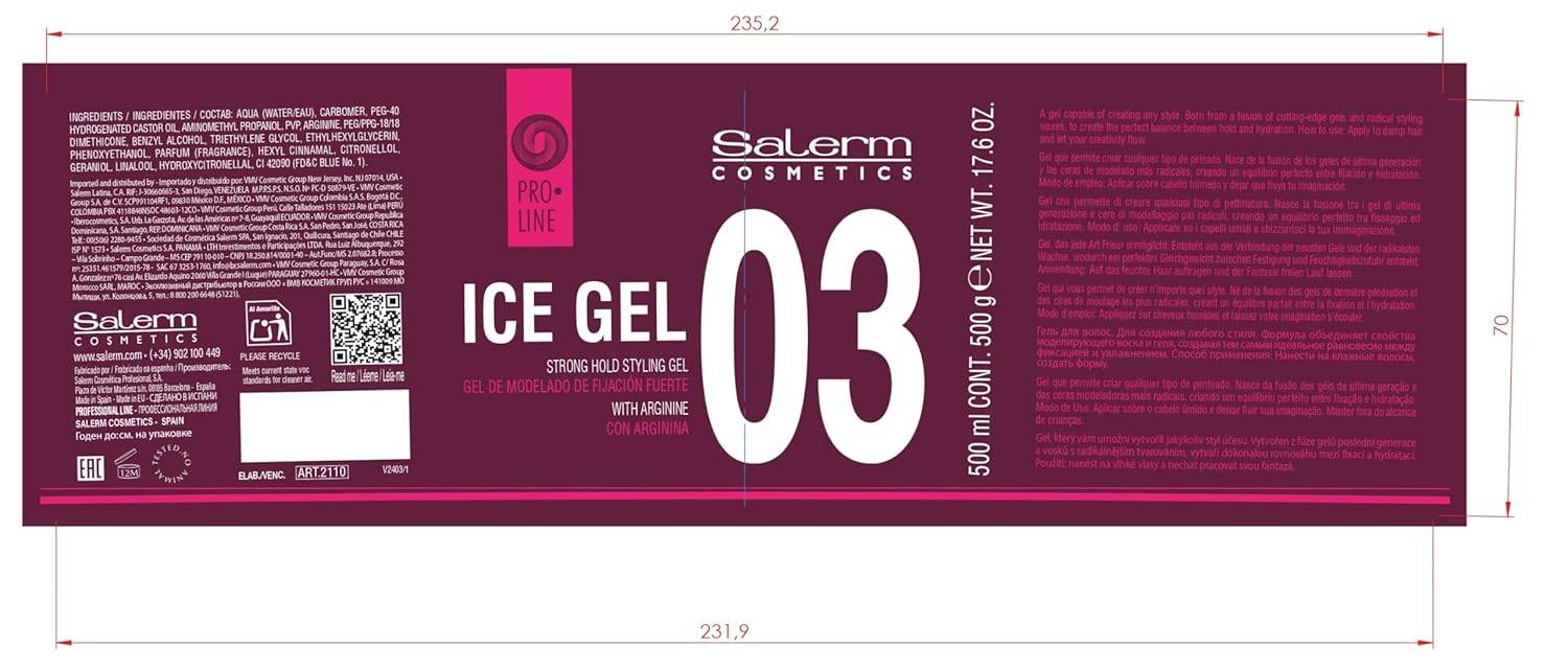 Salerm Pro Line Ice Gel Strong Hold Styling Gel With Arginine 7.0 oz