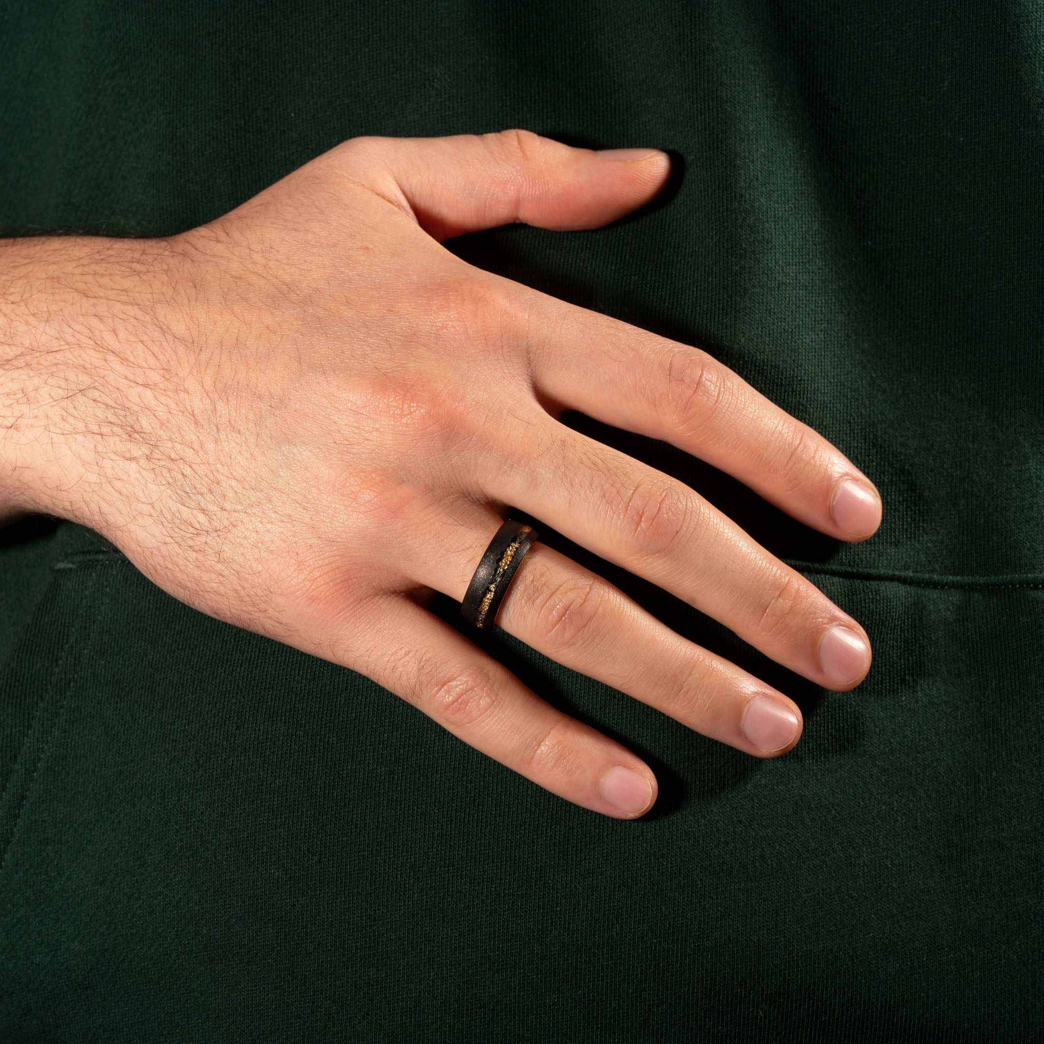 Sandblasted Gold Leaf Meteorite Ring