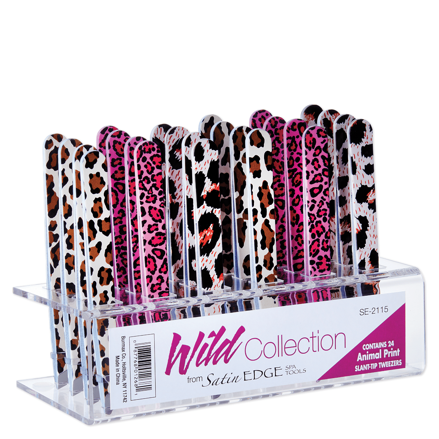 Satin Edge Animal Print Slant Tip Tweezers - 24 Pc Display