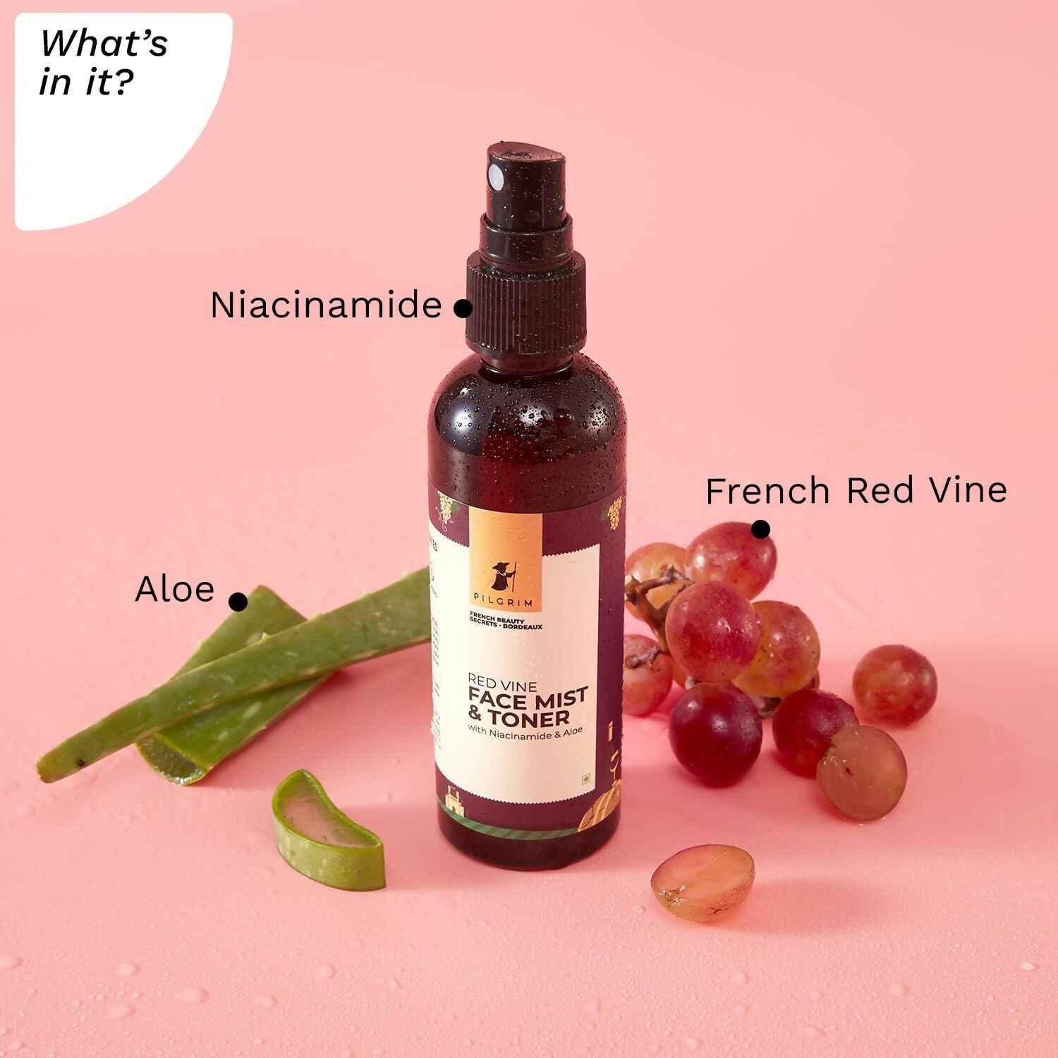 Pilgrim Red Vine Face Mist & Toner Spray with Vitamin B3 and Aloe, For Anti Ageing, Glowing Skin