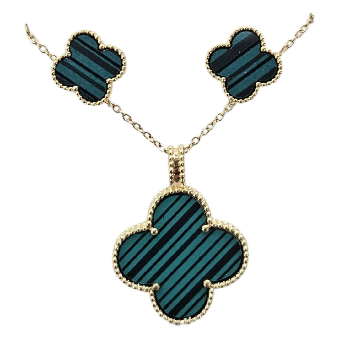 Fortuna Clover Enamel Necklace & Earrings Jewelry Set by Farmacias Savia