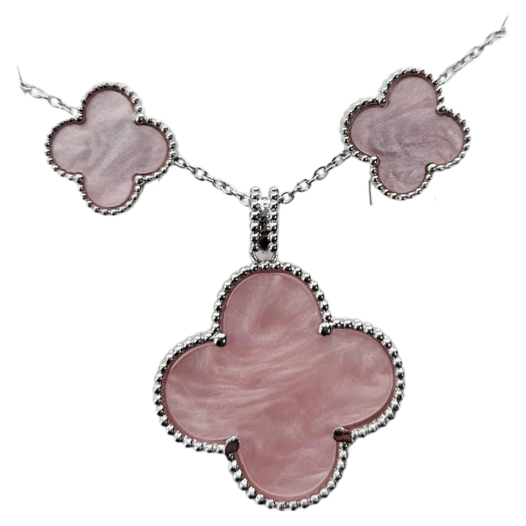 Valentina Pink Clover Enamel Necklace & Earrings Jewelry Set by Farmacias Savia