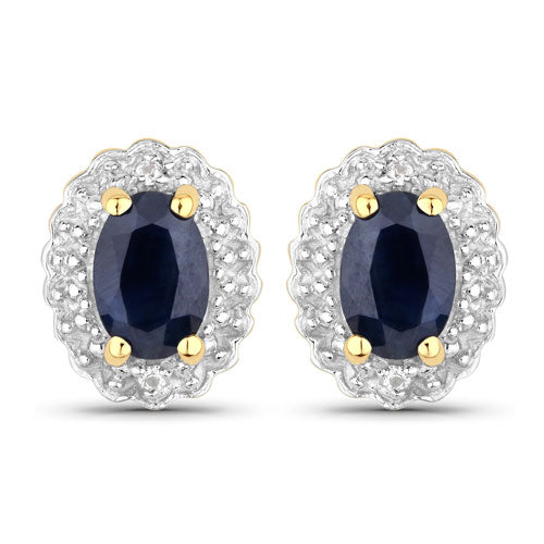 1.96 Carat Genuine Black Blue Sapphire and White Topaz .925 Sterling Silver Jewelry Set by Bids.com