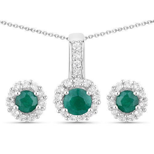 1.81 Carat Dyed Emerald and White Topaz .925 Sterling Silver Jewelry Set by Bids.com
