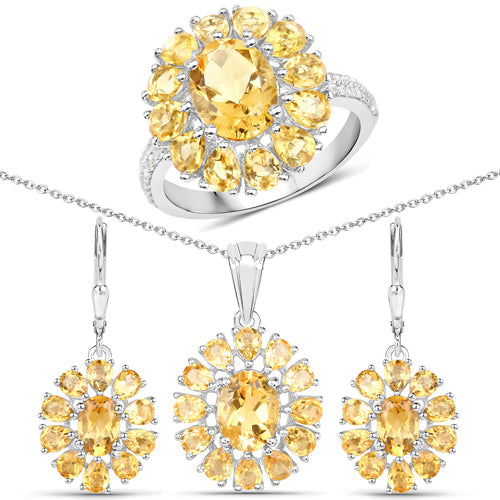 12.24 Carat Genuine Citrine and White Topaz .925 Sterling Silver 3 Piece Jewelry Set (Ring, Earrings, and Pendant w/ Chain) by Bids.com