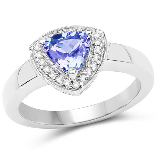 0.87 Carat Genuine Tanzanite and White Topaz .925 Sterling Silver Ring DestGlow