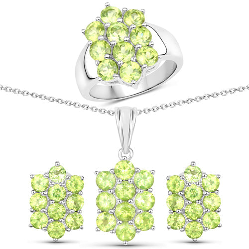6.80 Carat Genuine Peridot .925 Sterling Silver 3 Piece Jewelry Set (Ring, Earrings, and Pendant w/ Chain) by Bids.com