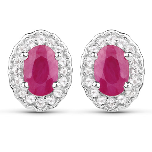2.46 Carat Genuine Ruby and White Topaz .925 Sterling Silver 3 Piece Jewelry Set (Ring, Earrings, and Pendant w/ Chain) DestGlow