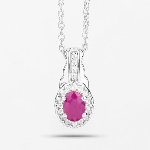 2.46 Carat Genuine Ruby and White Topaz .925 Sterling Silver 3 Piece Jewelry Set (Ring, Earrings, and Pendant w/ Chain) DestGlow