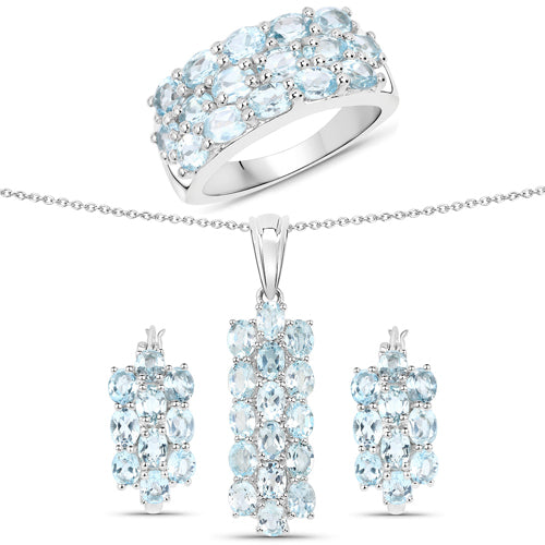 9.88 Carat Genuine Blue Topaz .925 Sterling Silver 3 Piece Jewelry Set (Ring, Earrings, and Pendant w/ Chain) by Bids.com