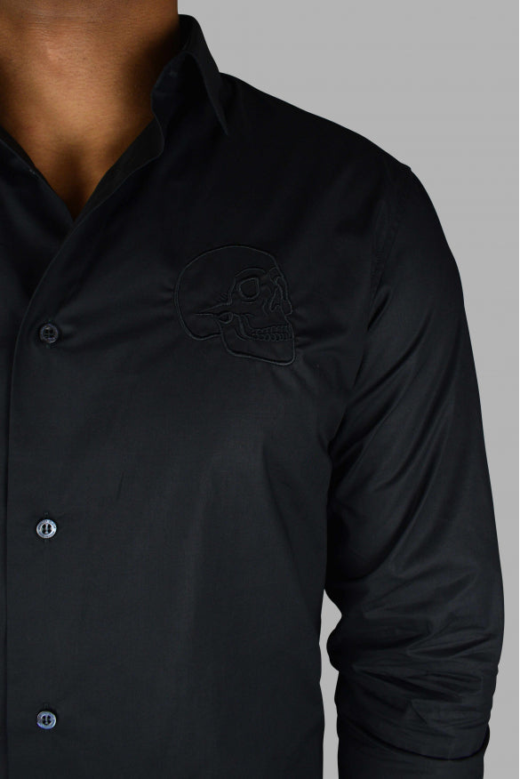Philipp Plein Men Gold Cut Ls Skull Shirt by Luosophy