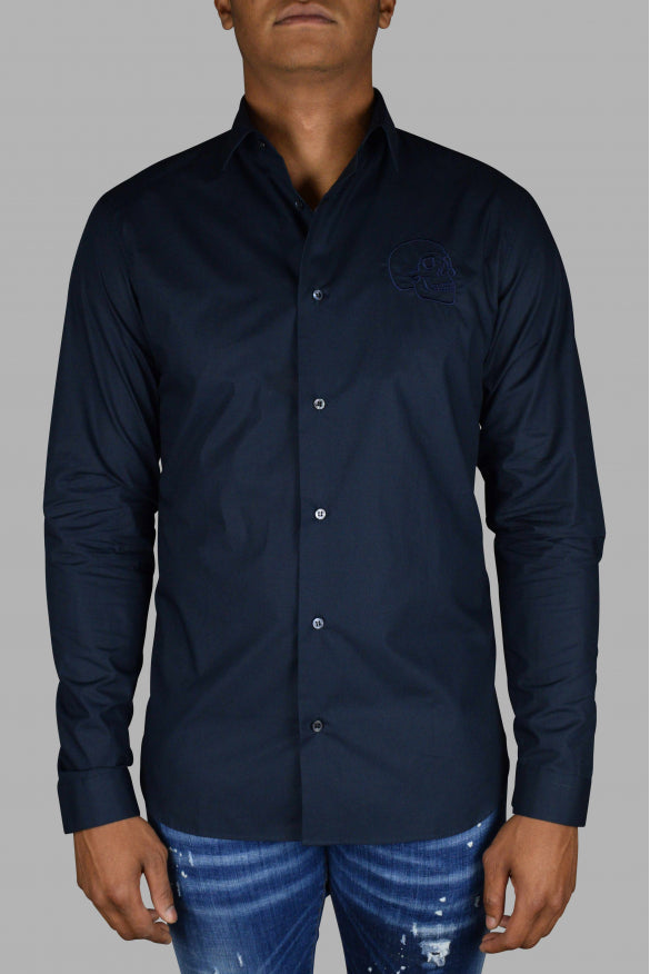 Philipp Plein Men Gold Cut Ls Skull Shirt by Luosophy