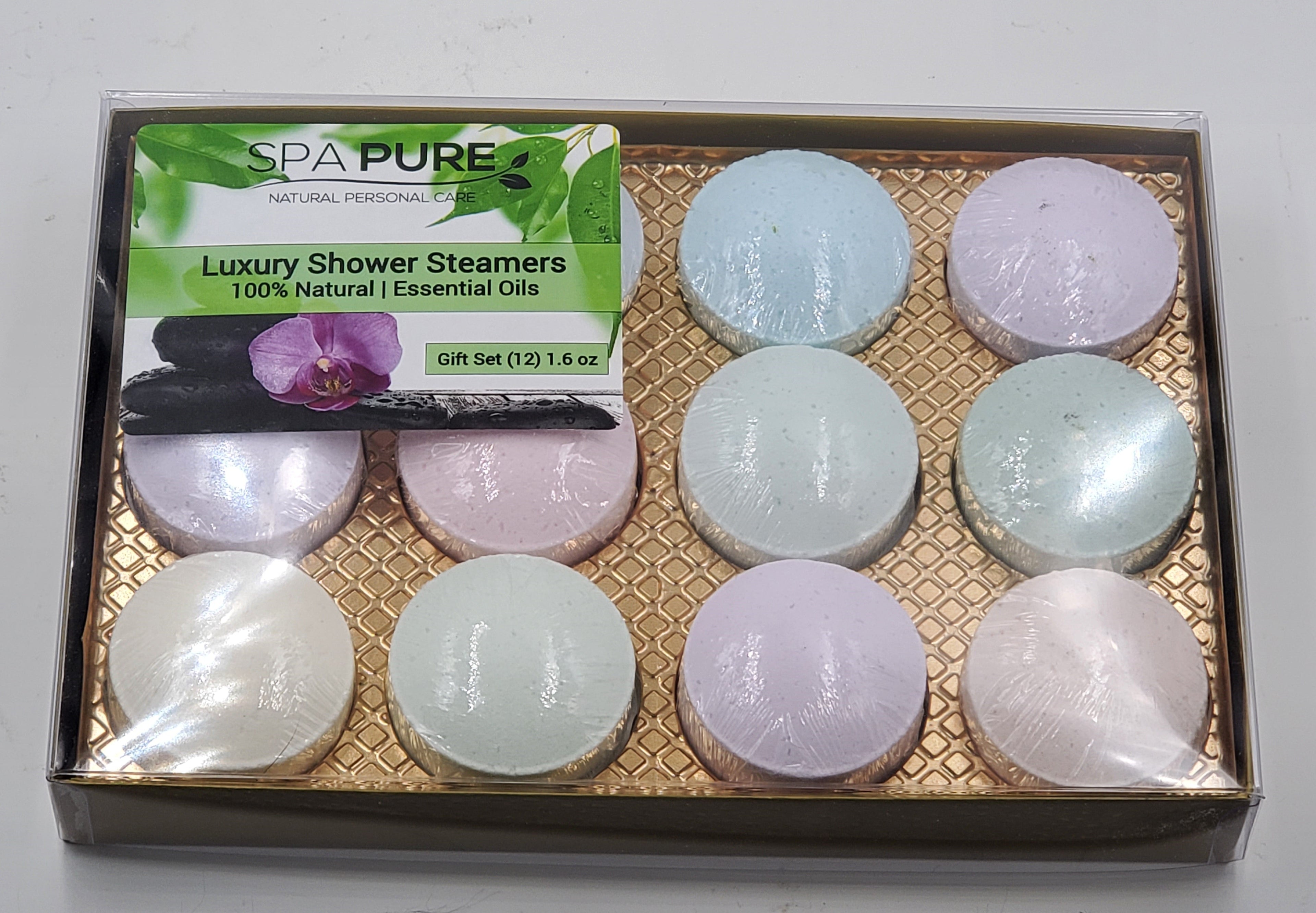 12 Aromatherapy Shower Steamers - NEWEST - Most Popular scents - 100% Essential Oil Blends - individually wrapped 1.6 oz each by Spa Pure
