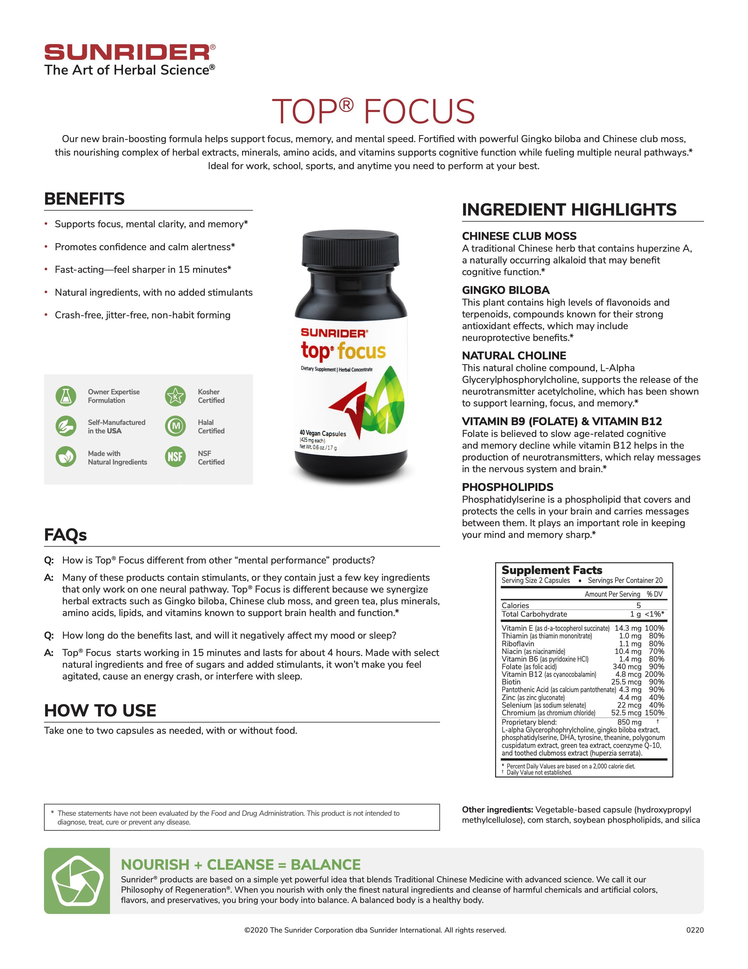 NOW AVAILABLE Top Focus 40 Caps | By Sunrider by Herb&