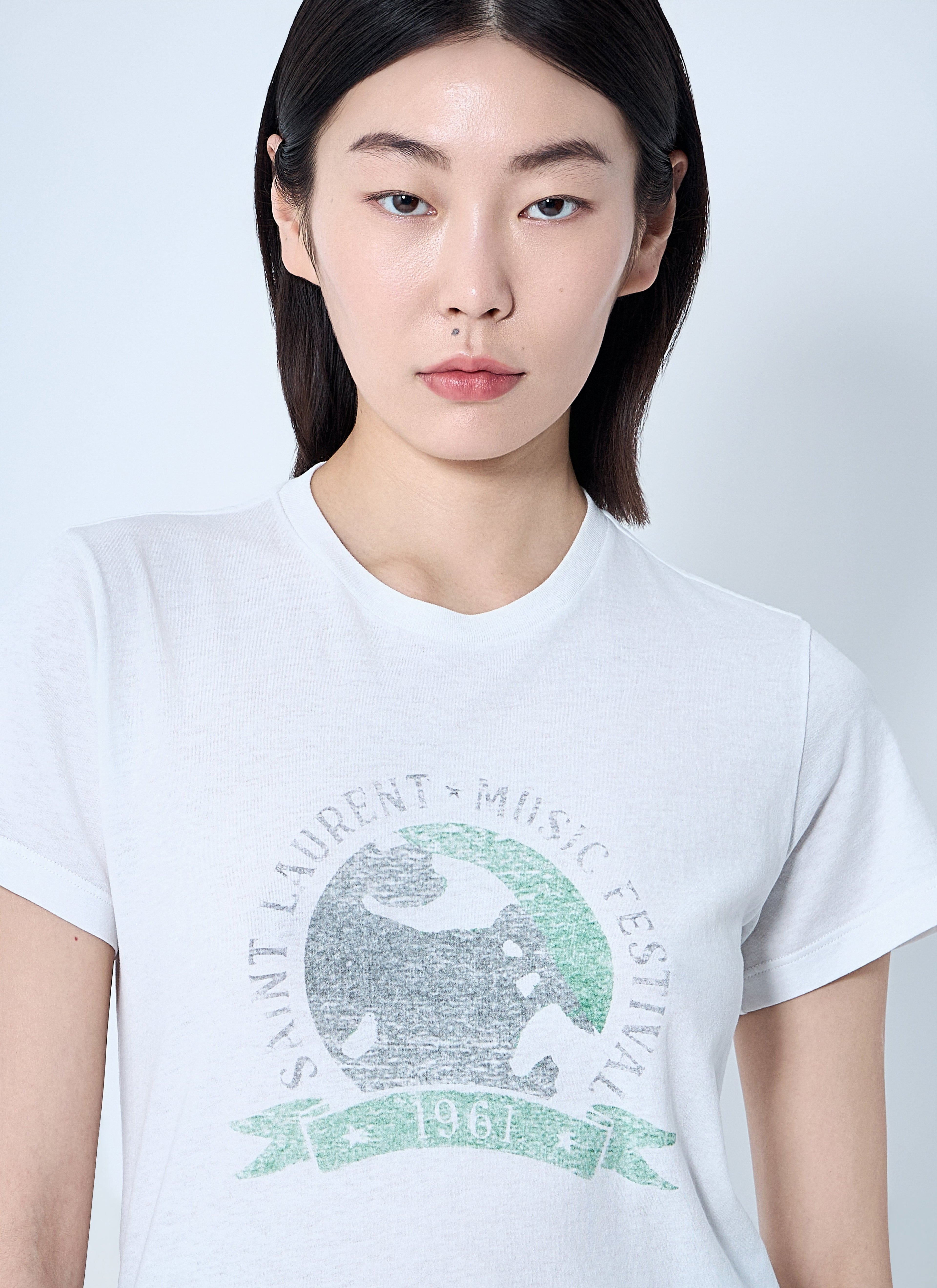 Saint Laurent Women Logo Motif T-Shirt by Luosophy