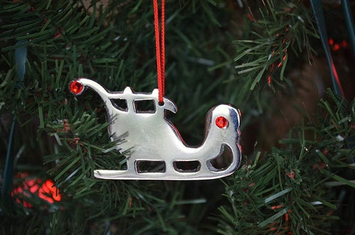 Santa Sleigh Christmas Tree Ornaments - Set of 4 Handcrafted Metal Decorations
