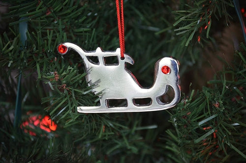Santa Sleigh Christmas Tree Ornaments - Set of 4 Handcrafted Metal Decorations