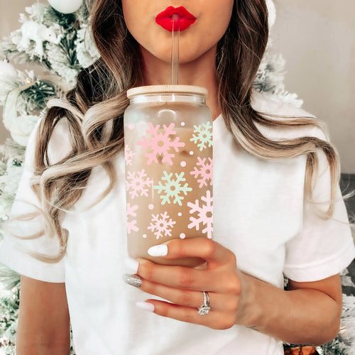 Pastel Snowflakes 17oz Stainless Steel Water Bottle - Insulated Tumbler