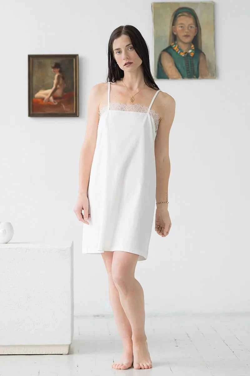 Sofia Eyelash Lace Chemise in Pima Cotton