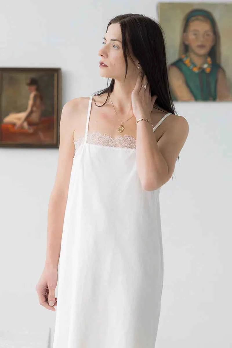 Sofia Eyelash Lace Chemise in Pima Cotton