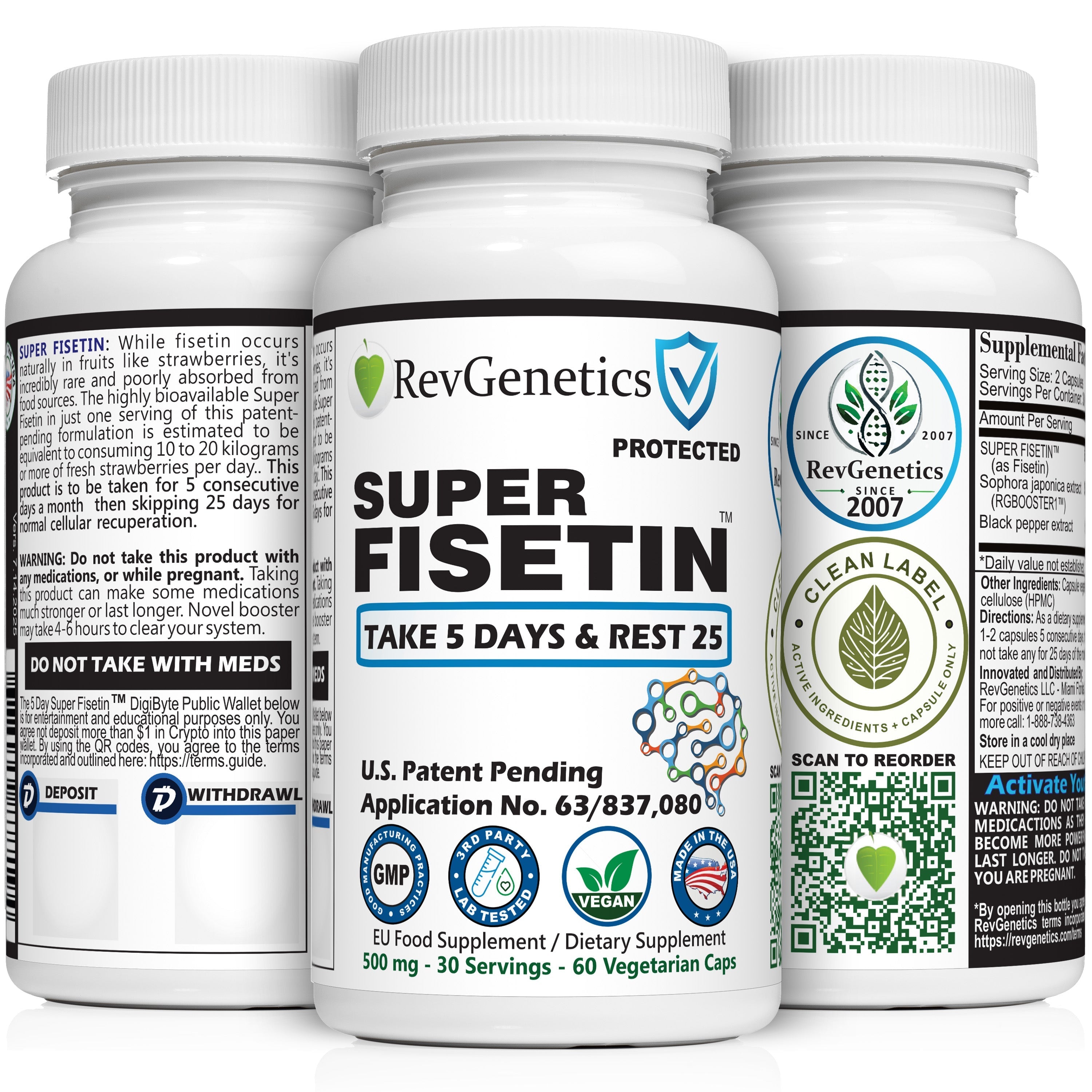Super Fisetin 500mg - 6 Month Senolytic Supplement - Supports Cellular Health & Longevity - GMP-Certified - Destroy Zombie Cells - For Anti-Aging by RevGenetics