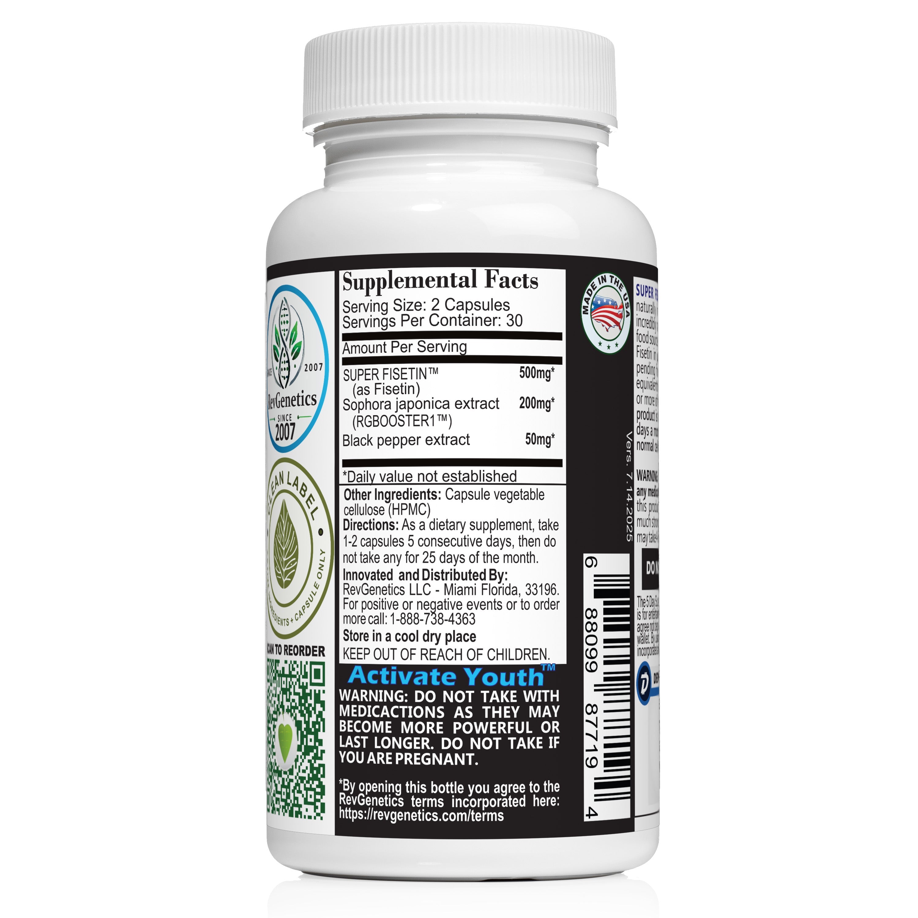 Super Fisetin 500mg - 6 Month Senolytic Supplement - Supports Cellular Health & Longevity - GMP-Certified - Destroy Zombie Cells - For Anti-Aging by RevGenetics by RevGenetics