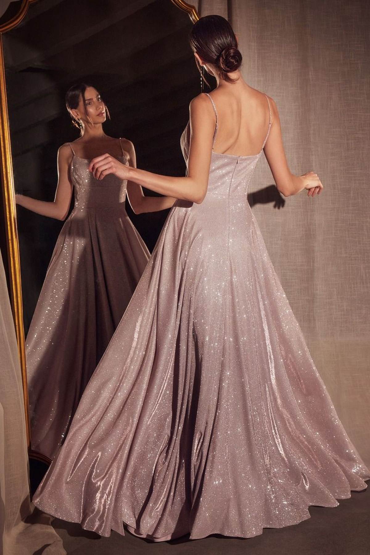 Ladivine Amoris T213 Sleeveless Spaghetti Strap A-Line Glitter Gown by DiscountDressShop