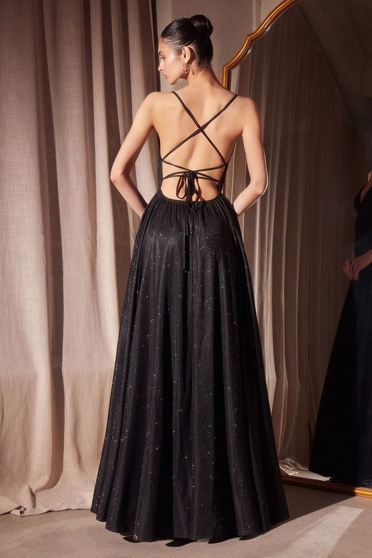 Ladivine Amoris T214 Sleeveless Spaghetti Strap A-Line Glitter Gown by DiscountDressShop