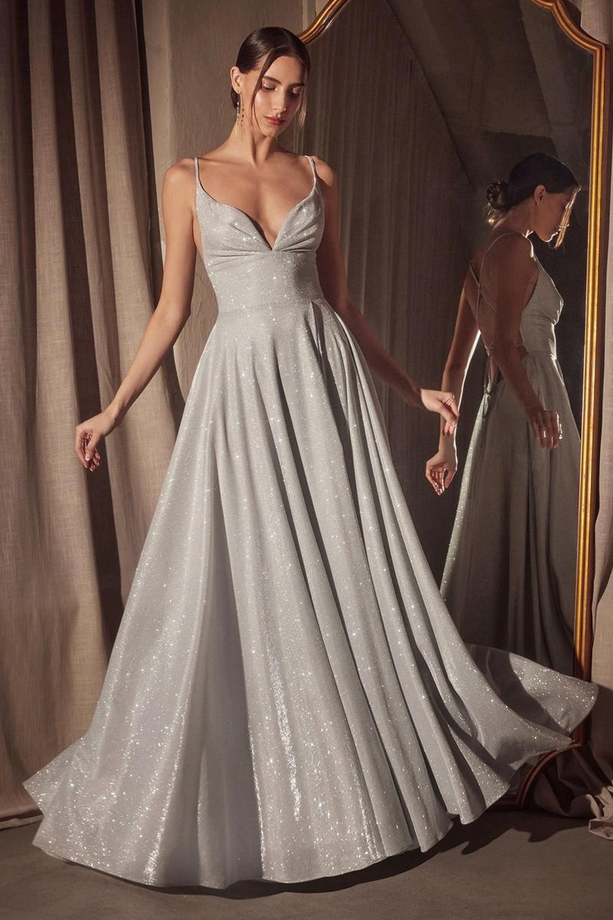 Ladivine Amoris T214 Sleeveless Spaghetti Strap A-Line Glitter Gown by DiscountDressShop