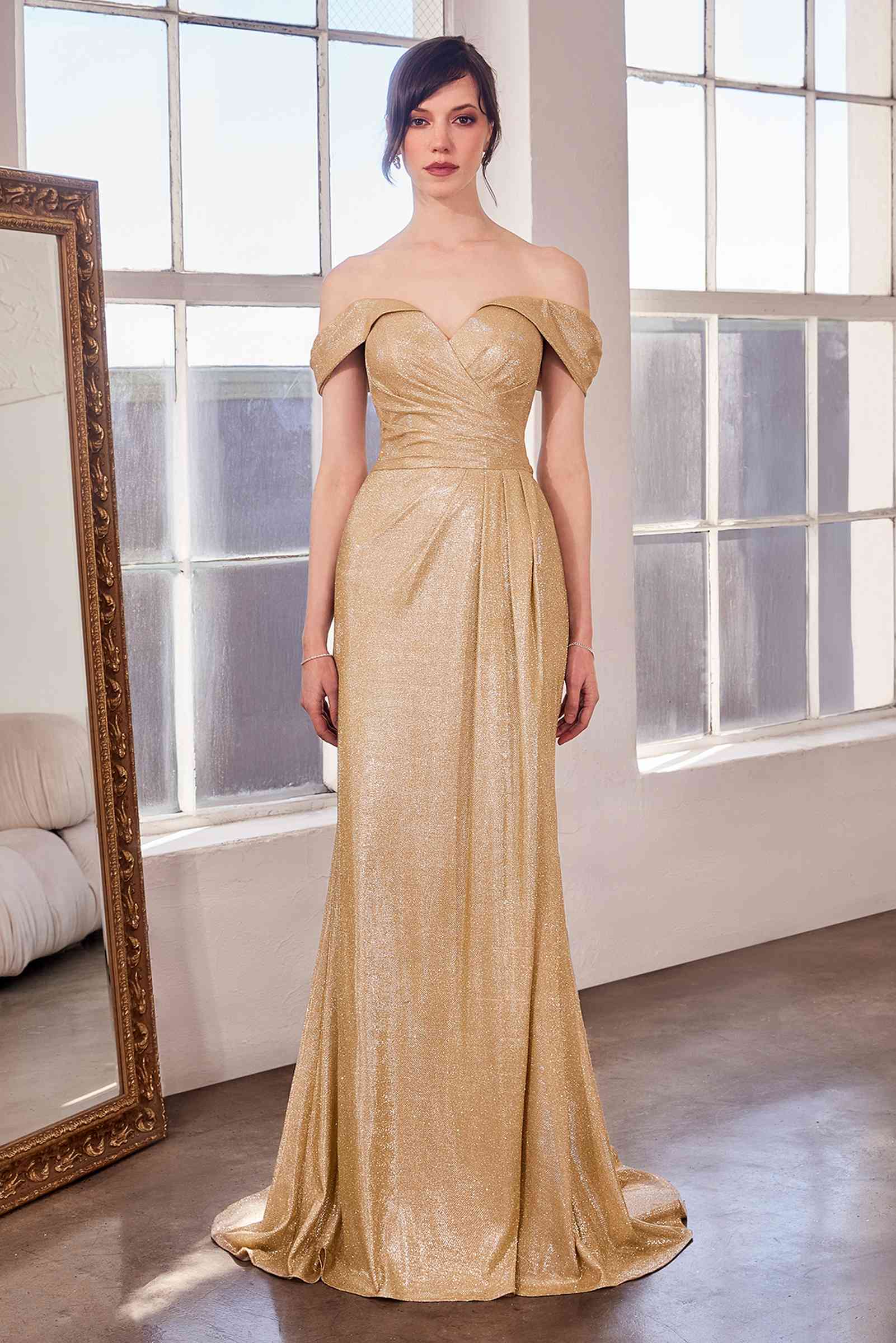 Ladivine Amoris T605 Off Shoulder Sweetheart Neck Metallic Prom Gown by DiscountDressShop
