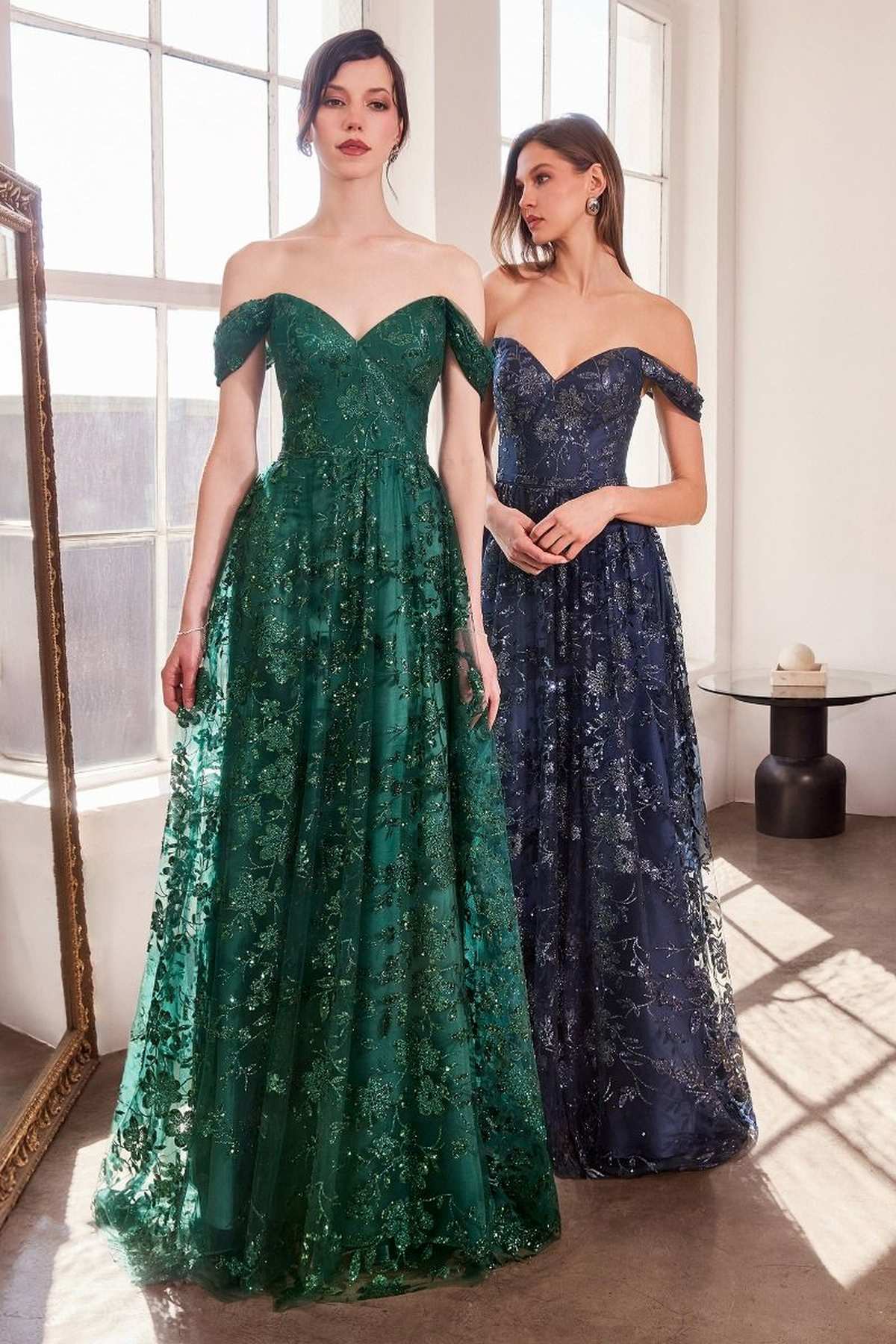 Ladivine Amoris T607 Glitter Print Off the Shoulder A-Line Prom Gown by DiscountDressShop